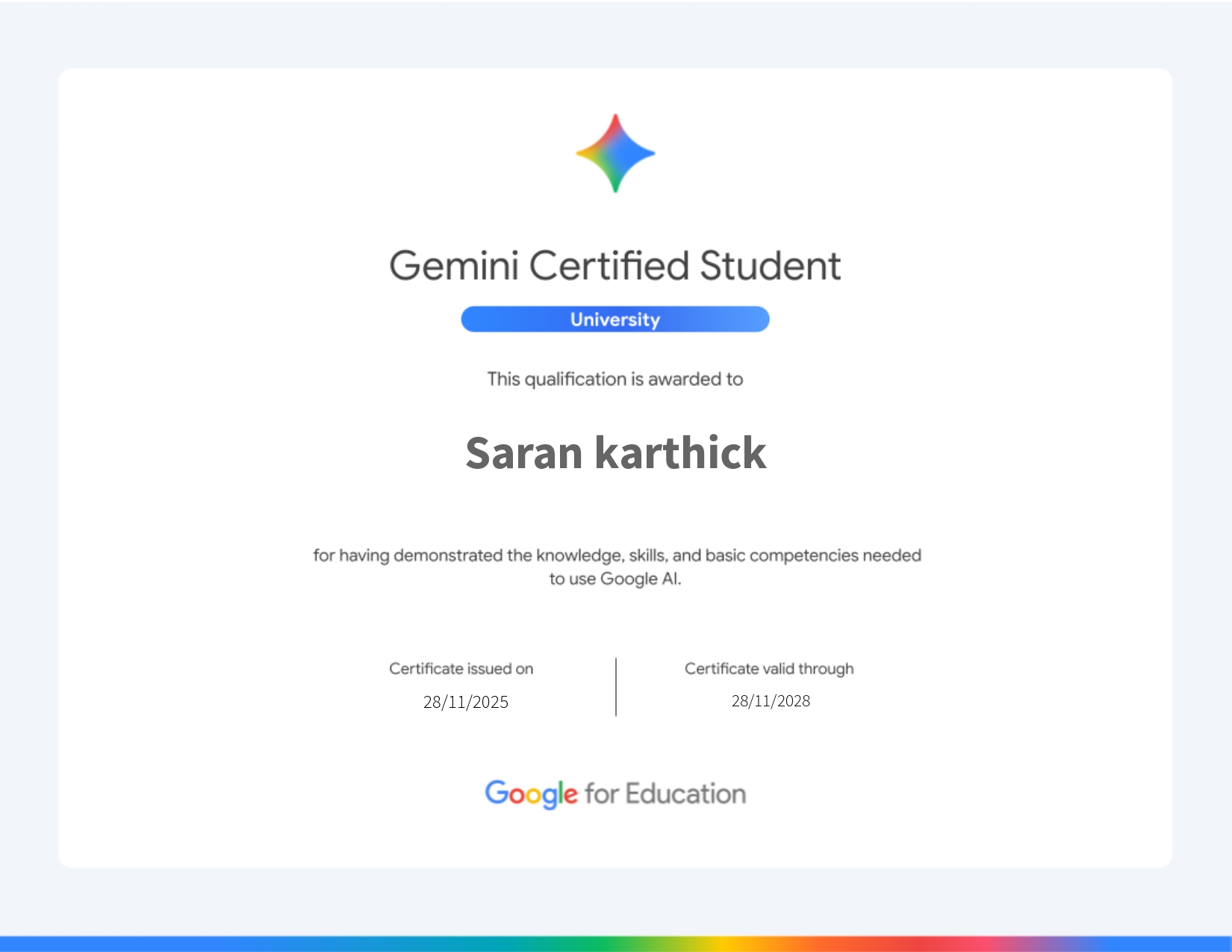 Gemini Student Certificate